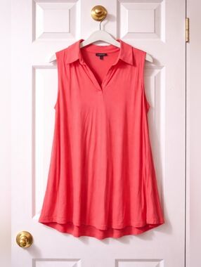 NWT Lane Bryant Swing Top Womens 22/24 Coral Pink Sleeveless Collared Blouse